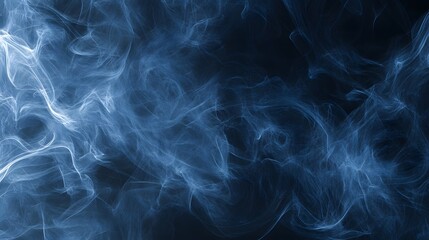 Obraz premium Blue Smoke on Black Background, Abstract Image, Texture, Pattern, Wallpaper, Cover and Screen of Smartphone, Cell Phone, Computer, Laptop, 9:16 and 16:9 Format