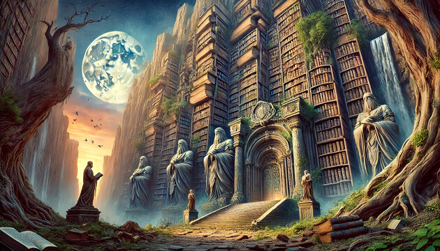 Ancient Cliffside Library at Twilight