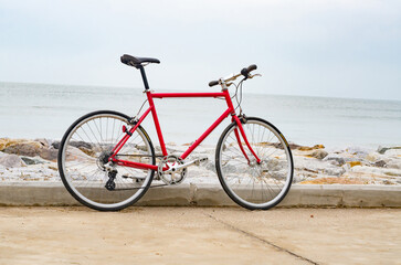 Bicycles and bike path seaside.