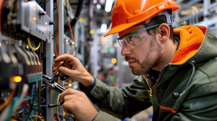 the technician in protective gear