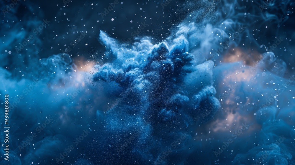 Canvas Prints This image showcases an abstract blue nebula with floating particles, creating an ethereal and cosmic ambiance.