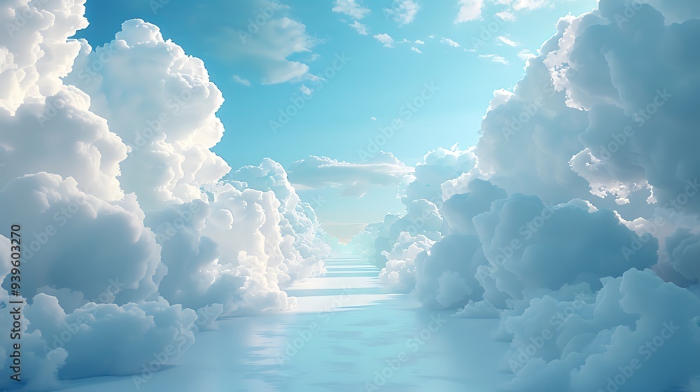 Poster conceptual representation of cloud-based storage in serene sky setting. generative by ai