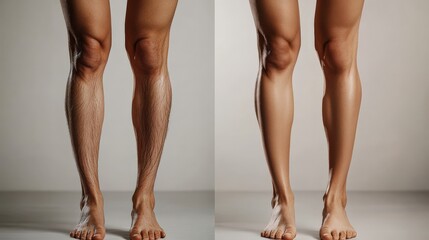The image shows two pairs of legs side by side, illustrating a noticeable difference in appearance. The left leg appears less toned, while the right reveals a firmer, more defined look