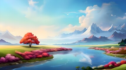 landscape with lake and mountains