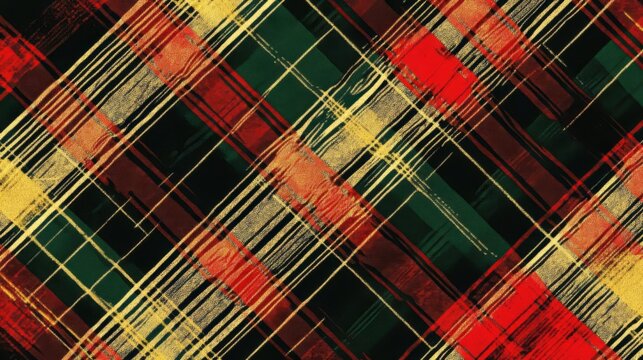 Holiday Plaid Pattern A classic tartan plaid pattern in festive colors like red, green, and gold, perfect for adding a traditional and cozy touch to holiday designs