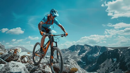 Naklejka premium The mountain biker on trail.