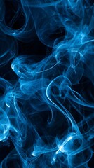 Fototapeta premium Blue Smoke on Black Background, Abstract Image, Texture, Pattern, Wallpaper, Cover and Screen of Smartphone, Cell Phone, Computer, Laptop, 9:16 and 16:9 Format