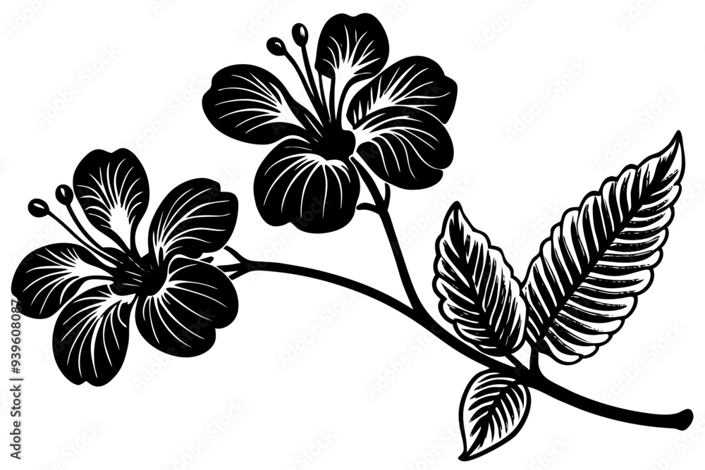 Poster wild rose flowers hand drawing vector illustration