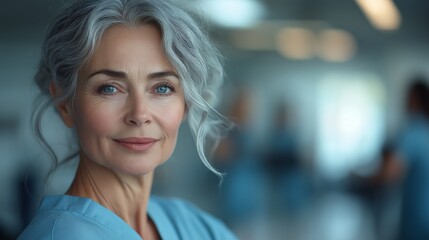 Obraz premium Smiling Senior Nurse in a Hospital Setting