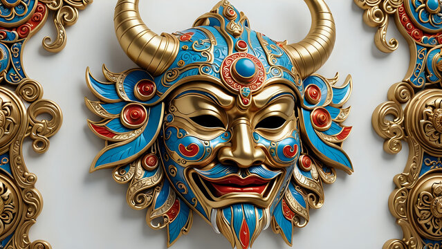 Abstraktion Maske mongolisch, asiatisch 16x9. Hintergrund f&uuml;r das Design 10.