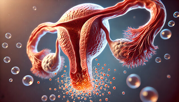 cross-sectional female ovary during ovulation phase menstrual cycle. follicle releasing an egg (oocyte) into the fallopian tube. structure of the ovary, egg towards tube.