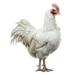 Fototapeta premium Majestic white rooster standing proudly on a transparent background, perfect for easy editing and incorporation into various design projects