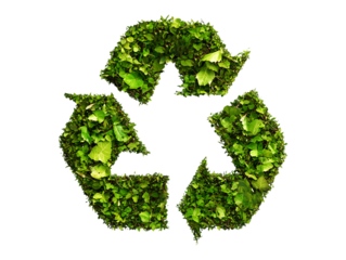 Recycle symbol made of green foliage isolated on transparent or white background