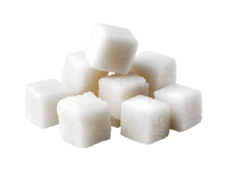 White sugar cubes stacked isolated on transparent or white background