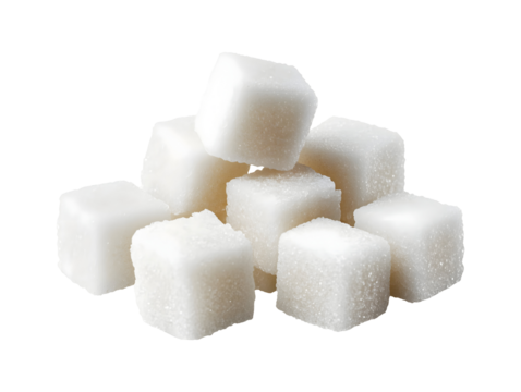 White sugar cubes stacked isolated on transparent or white background