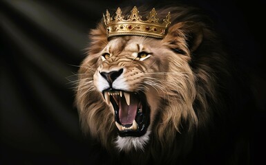 Roaring Lion King with Golden Crown - Christian Concept Art of Royalty and Power