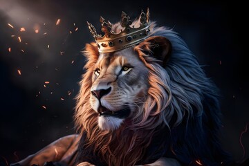 Majestic Lion King with Crown - Christian Concept Art, Royalty & Faith Representation.