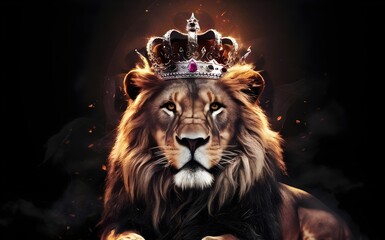 Fototapeta premium Majestic Lion King with Crown - Christian Concept Art, Royalty & Faith Representation.