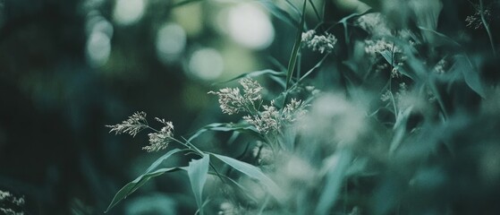 Fototapeta premium Delicate White Flowers Emerging from Green Foliage