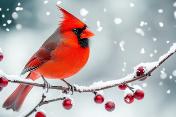 25. Crisp and vivid close-up of a striking red cardinal on a snowy branch