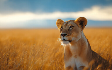 26. Clear high-resolution image of a majestic lioness in the grasslands