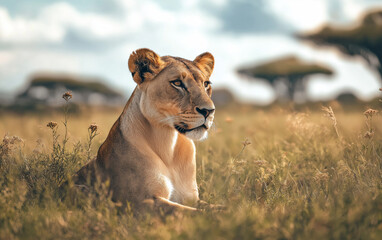 26. Clear high-resolution image of a majestic lioness in the grasslands