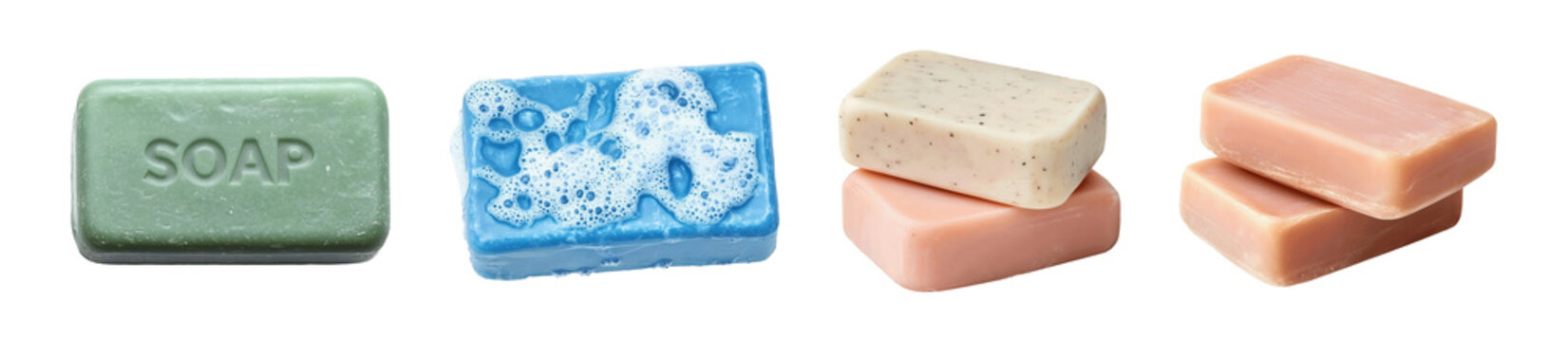 Collection set of soap bars in different colors isolated on transparent or white background