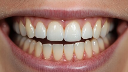 The close-up showcases a vibrant smile, revealing pristine white teeth and healthy gums. A joyful expression radiates warmth and happiness, inviting positivity