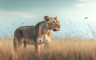 26. Clear high-resolution image of a majestic lioness in the grasslands