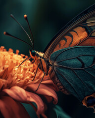27. Detailed and sharp portrait of a beautiful butterfly resting on a flower