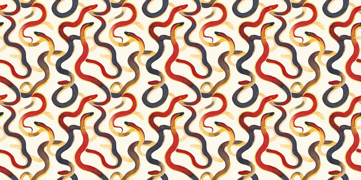 Snake pattern with slithery, reptile-themed designs. Background seamless pattern.
