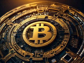 Fototapeta premium Bicoin and Crypto currency Ai background