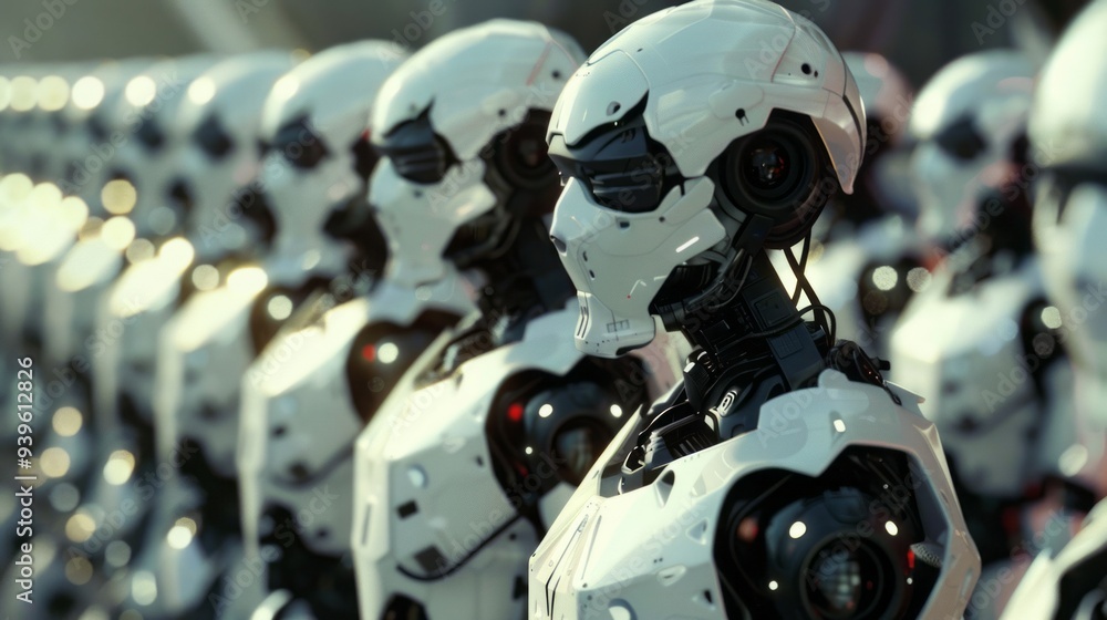 Poster futuristic cinematic ai robot workforce in a high-tech environment - digital illustration of advance