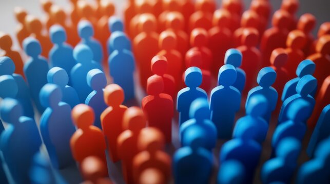 Public opinion survey, people being asked about presidential preferences, 3D illustration