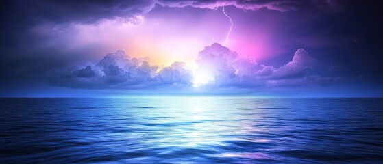 Dramatic Lightning Strike Over Calm Ocean Waters