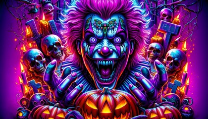 Wallpaper de Payasos Terror&iacute;ficos: Ilustraci&oacute;n Vibrante para un Halloween Escalofriante