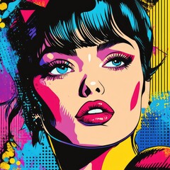 Bold pop art design with vibrant blue tones and exaggerated comic book elements.