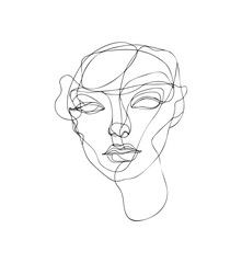 Vector Illustration of a woman with lines drawing for logo,icon, black and white	