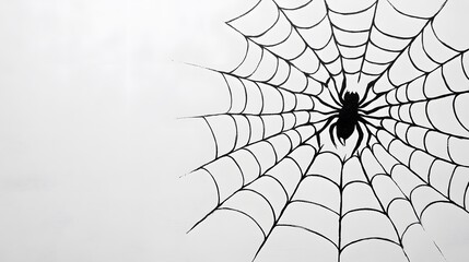 Fototapeta premium Black Spider Web on White Background, Abstract Image, Texture, Pattern, Wallpaper, Cover and Screen of Smartphone, Cell Phone, Computer, Laptop, 9:16 and 16:9 Format