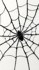 Obraz premium Black Spider Web on White Background, Abstract Image, Texture, Pattern, Wallpaper, Cover and Screen of Smartphone, Cell Phone, Computer, Laptop, 9:16 and 16:9 Format