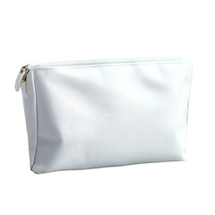 Obraz premium A minimalist white cosmetic pouch featuring a zip closure, ideal for organizing makeup and toiletries during travel or daily use. Transparent background PNG