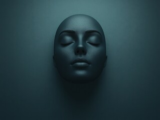 Dark room, single ray of light on a calm face, 3D illustration