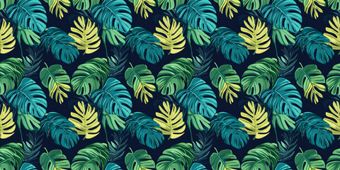 Tropical leaves seamless pattern with lush, green foliage. Background seamless pattern.