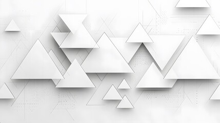 Fototapeta premium White Triangles, 3D Shapes, on White Background, Abstract Image, Texture, Pattern, Wallpaper, Cover and Screen of Smartphone, Cell Phone, Computer, Laptop, 9:16 and 16:9 Format