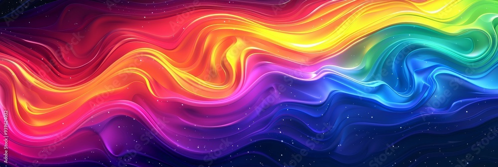 Poster This image showcases a vibrant, rainbow-gradient abstract painting with swirling patterns, creating a sense of motion and energy.