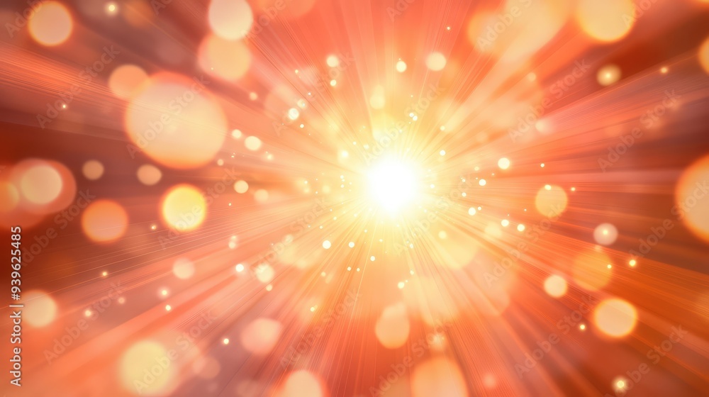 Poster abstract radial light with soft, diffused rays in warm tones, emanating from the center, creating a 