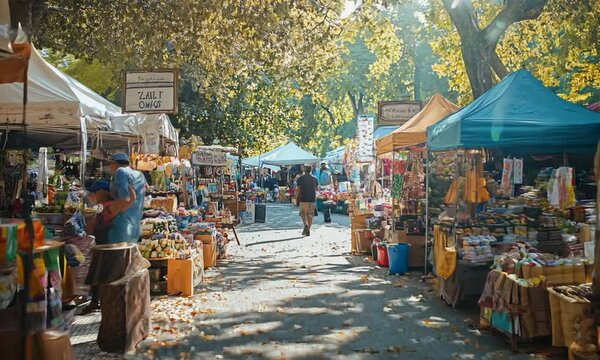 an outdoor market with lots of goods for sale
