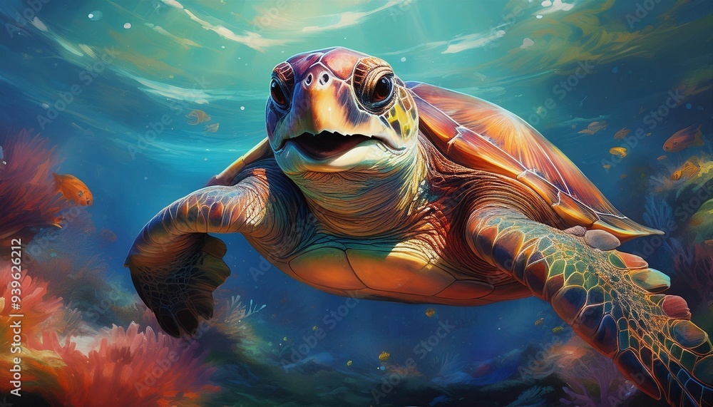 Poster sea turtle swimming