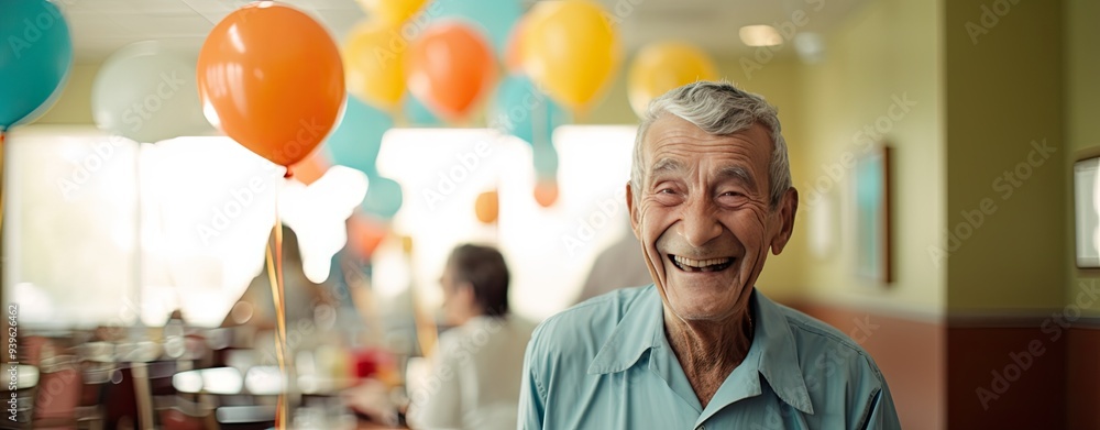 Wall mural happy smiling senior man in nursing home