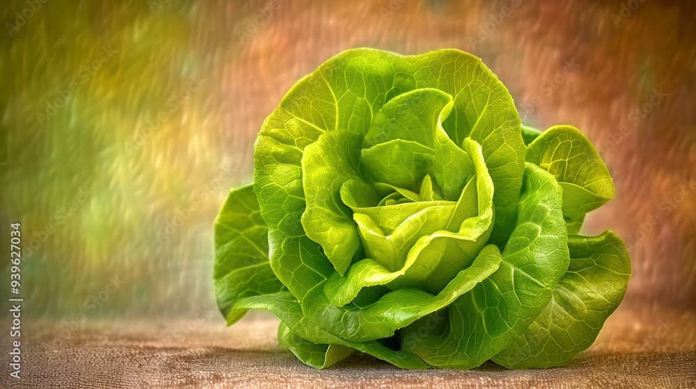 Poster A vibrant green lettuce head. AI.